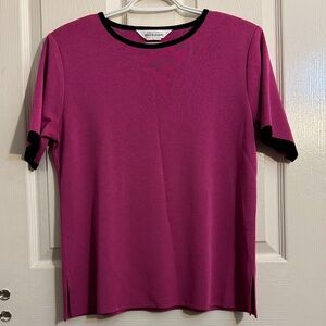 Exclusively Misook Vintage Fuchsia Short Sleeve Top with Black Trims Sz Medium